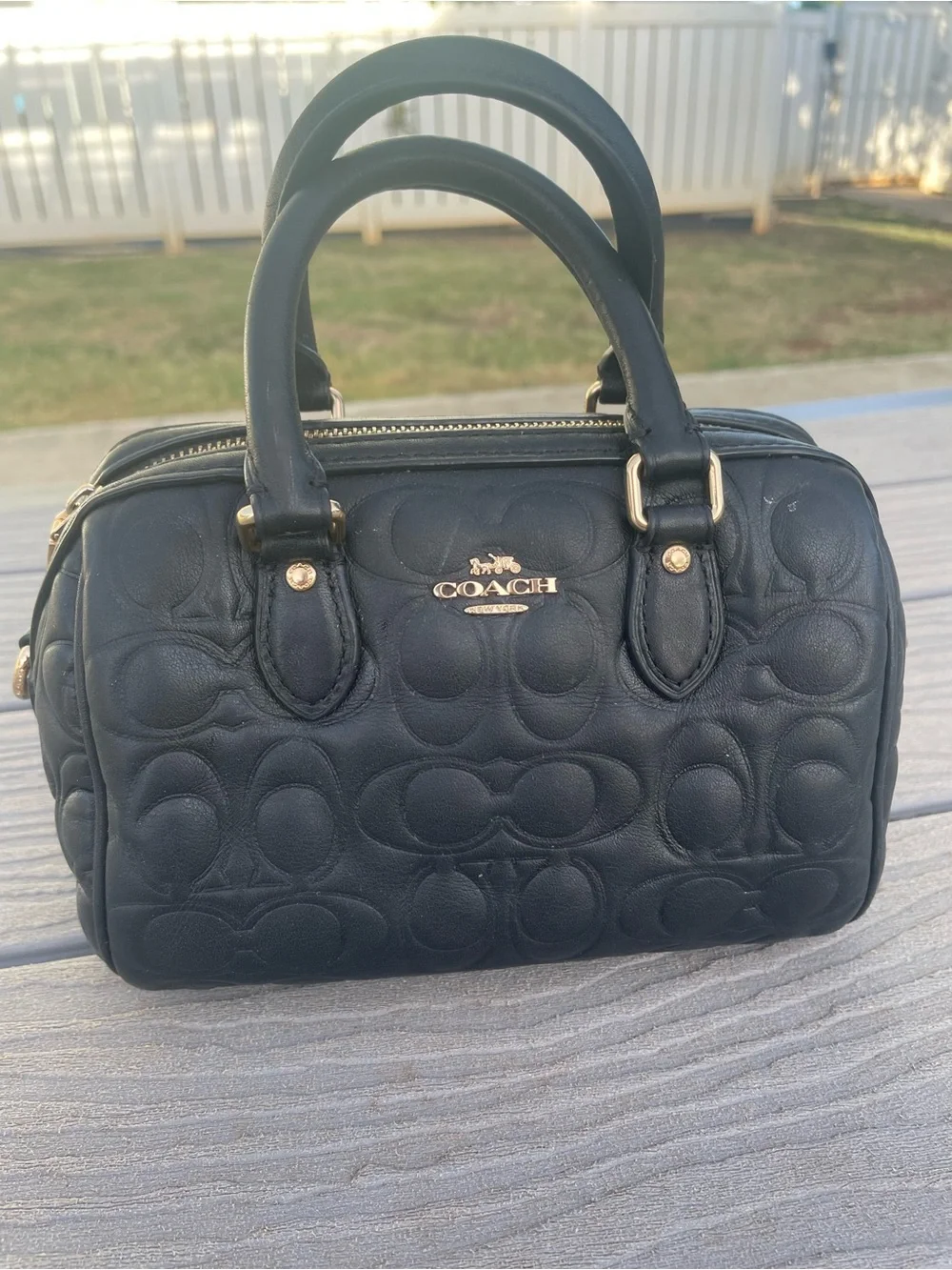 Coach Mini Black Quilted Embossed Rowen with Gold Hardware